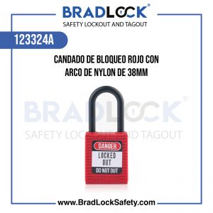 CANDADO DE BLOQUEO ROJO CON ARCO DE NYLON DE 1.5" 38MM COD:123324A BRADLOCK DISPOSITIVO DE BLOQUEO WWW.BRADLOCKSAFETY.COM TELF: 934067134 DISTRIBUIDOR OFICIAL CORPORACION PROVINSUR SAC