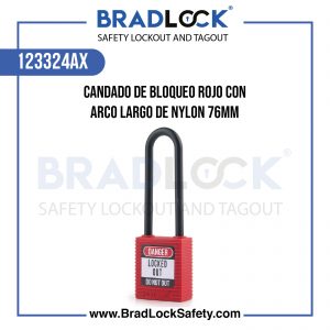 CANDADO DE BLOQUEO ROJO CON ARCO LARGO DE NYLON 3" 76MM COD:123324AX BRADLOCK DISPOSITIVO DE BLOQUEO WWW.BRADLOCKSAFETY.COM TELF: 934067134 DISTRIBUIDOR OFICIAL CORPORACION PROVINSUR SAC