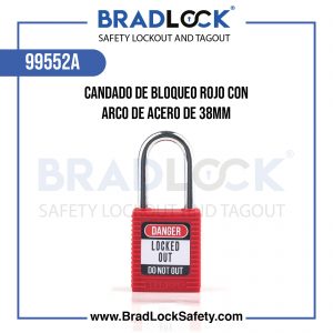 CANDADO DE BLOQUEO ROJO CON ARCO DE ACERO DE 1.5" 38MM COD:99552A BRADLOCK DISPOSITIVO DE BLOQUEO WWW.BRADLOCKSAFETY.COM TELF: 934067134 DISTRIBUIDOR OFICIAL CORPORACION PROVINSUR SAC