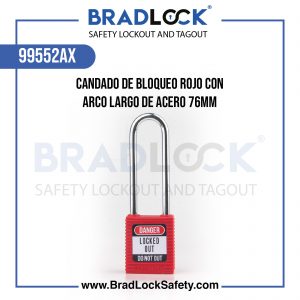 CANDADO DE BLOQUEO ROJO CON ARCO LARGO DE ACERO 3" 76MM COD:99552AX BRADLOCK DISPOSITIVO DE BLOQUEO WWW.BRADLOCKSAFETY.COM TELF: 934067134 DISTRIBUIDOR OFICIAL CORPORACION PROVINSUR SAC