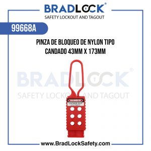PINZA DE BLOQUEO DE NYLON TIPO CANDADO 43MM X 173MM COD:99668A BRADLOCK DISPOSITIVO DE BLOQUEO WWW.BRADLOCKSAFETY.COM TELF: 934067134 DISTRIBUIDOR OFICIAL CORPORACION PROVINSUR SAC